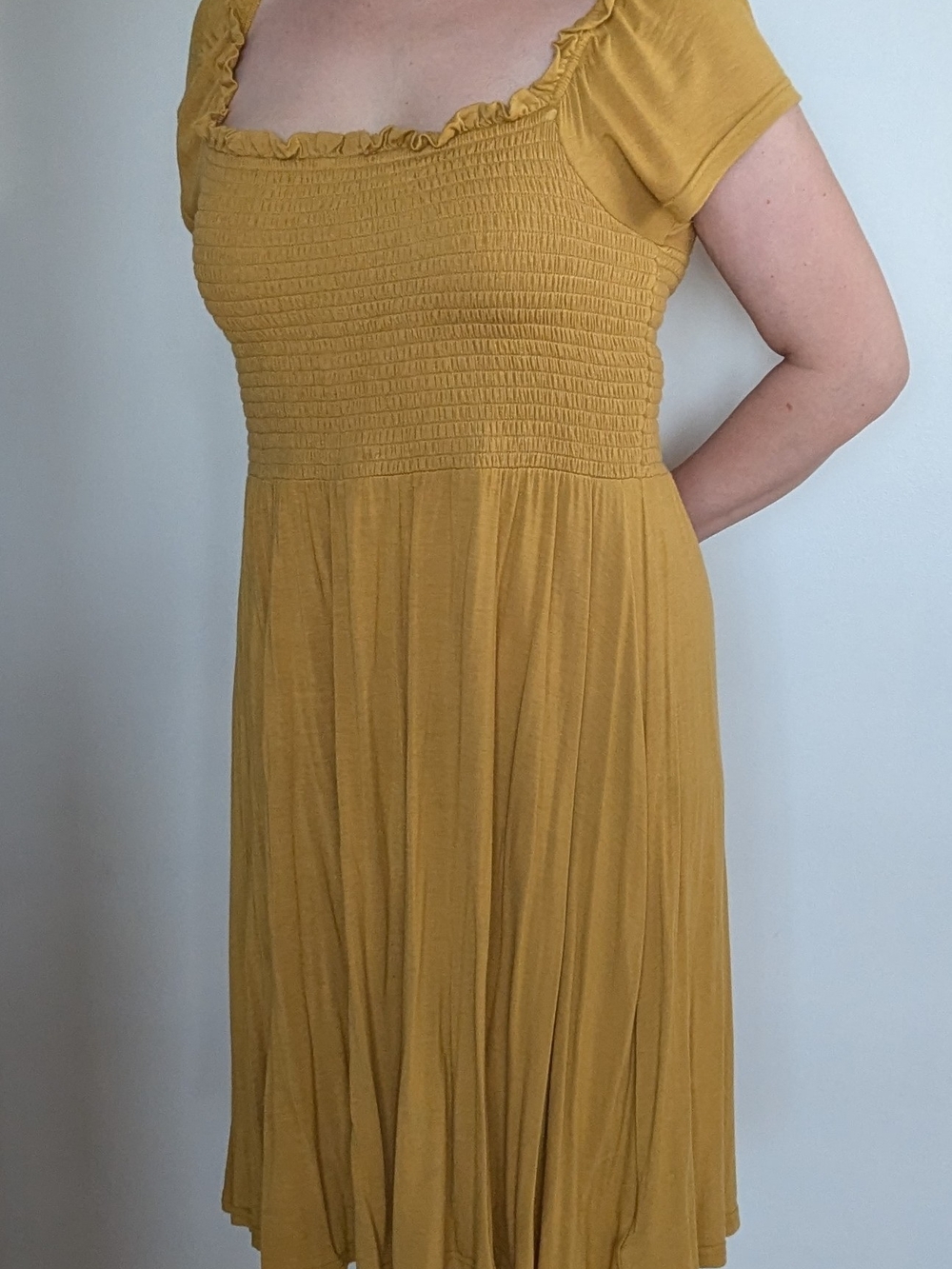 GAP Mustard Smocked Midi Dress